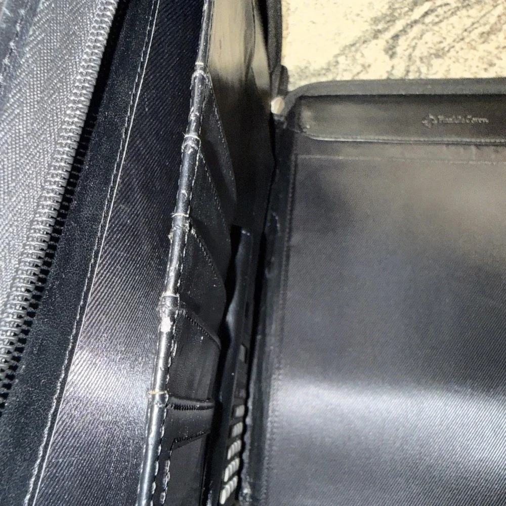 Franklin Covey Black Leather Zip‎ Around Padfolio  Pad Holder 10